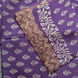 Pure Maheshwari Silk Suit Set Purple Handblock 3 Piece