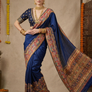 Navy Blue Pure Pashmina Silk Saree with Zari Weaving