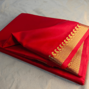 Red Mysore Crepe Silk Saree Small Zari Border