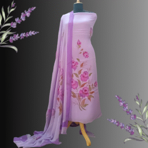 Lavender Chinon Silk Suit Set with Hand-Painted Floral Dupatta