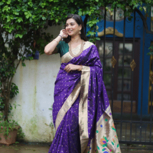 Royal Purple Paithani Silk Saree with Zari Pallu