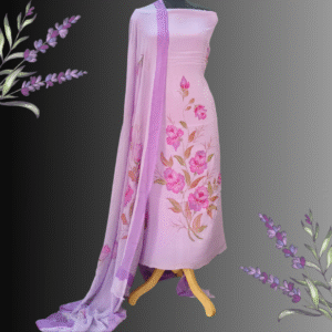 Lavender Chinon Silk Suit Set with Hand-Painted Floral Dupatta