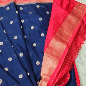 Blue Pink Banarasi Soft Silk Saree with Zari Work