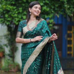 Bottle Green Paithani Silk Saree with Zari Pallu