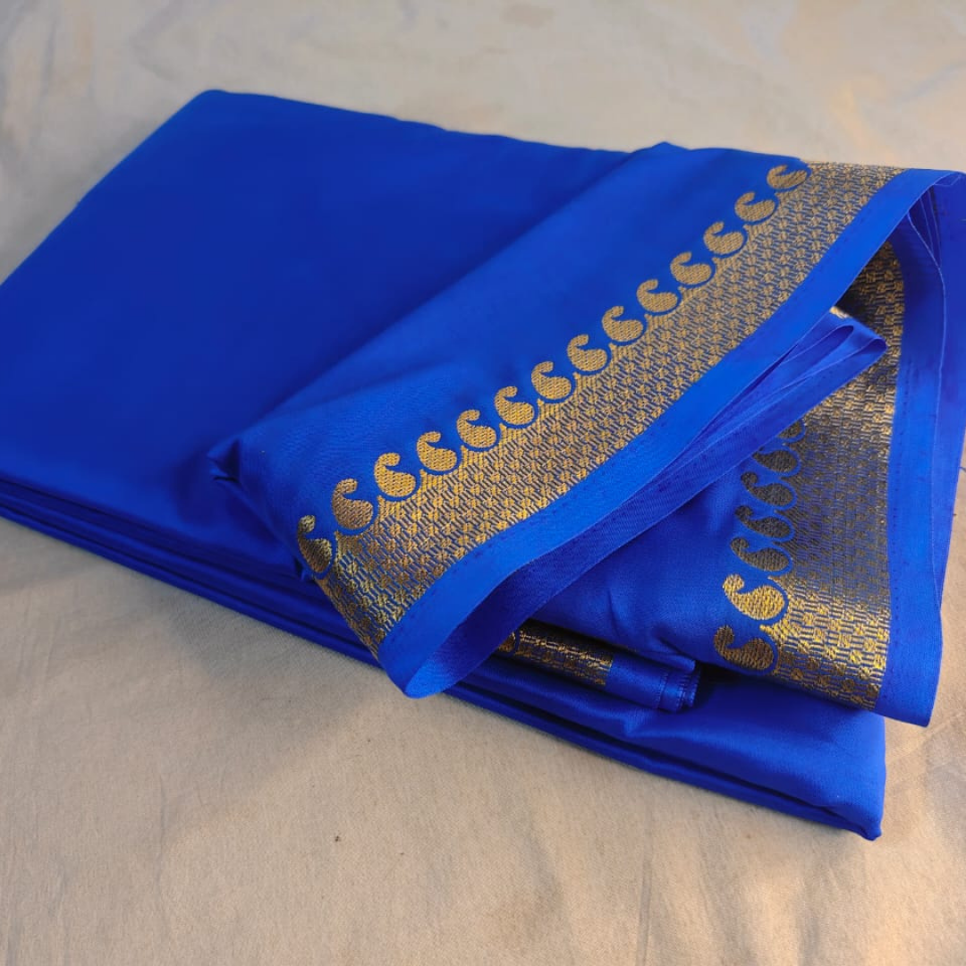 Royal Blue Mysore Crepe Saree with Small Zari Border