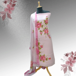 Blush Pink Chinon Silk Suit Set with Hand-Painted Floral Dupatta