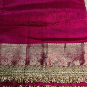 Emerald Glass Organza Maharani Tissue Saree with Lace