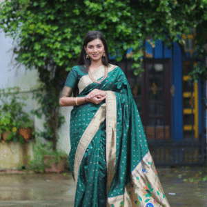 Bottle Green Paithani Silk Saree with Zari Pallu
