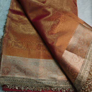 Copper Brown Glass Organza Tissue Saree with Lace Border