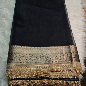 Black Glass Organza Tissue Saree with Lace Border