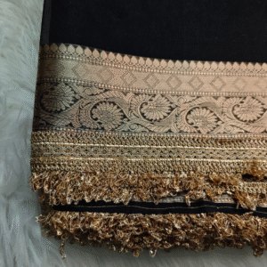 Black Glass Organza Tissue Saree with Lace Border