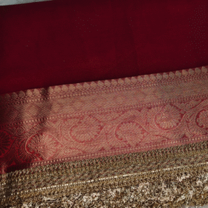 Mehroon Organza Tissue Saree with Elegant Zari Border