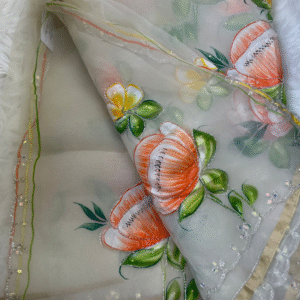 Pure Tissue Saree Hand Painted Floral Embroidery Work