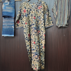Floral Cotton Blend Suit Set with Embroidered Neckline (3 Piece)