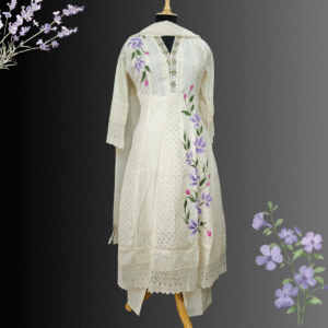 Ivory Hand-Painted Mul Cotton Suit Set with Dupatta