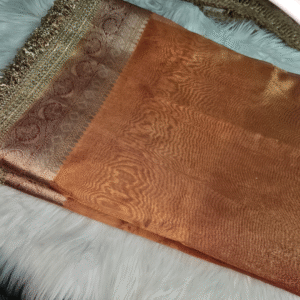 Copper Brown Glass Organza Tissue Saree with Lace Border