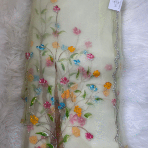 Pastel Tissue Saree Hand Painted Floral Embroidery Work