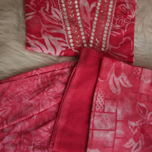 Pink Cotton Suit Set with Mirror Work & Embroidery (3 Piece)