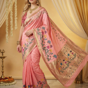 Peach Soft Silk Paithani Saree with Floral Zari Pallu