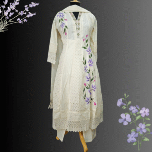 Ivory Hand-Painted Mul Cotton Suit Set with Dupatta