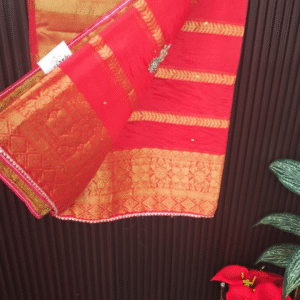 Red Glass Organza Saree with Zari Border & Handwork