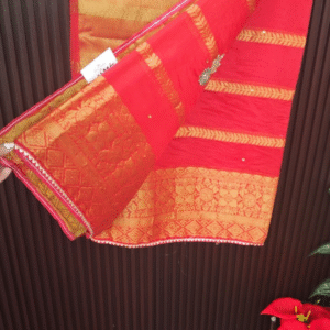 Red Glass Organza Saree with Zari Border & Handwork