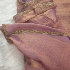 Blush Pink Pure Chiffon Saree with Gold Embroidery