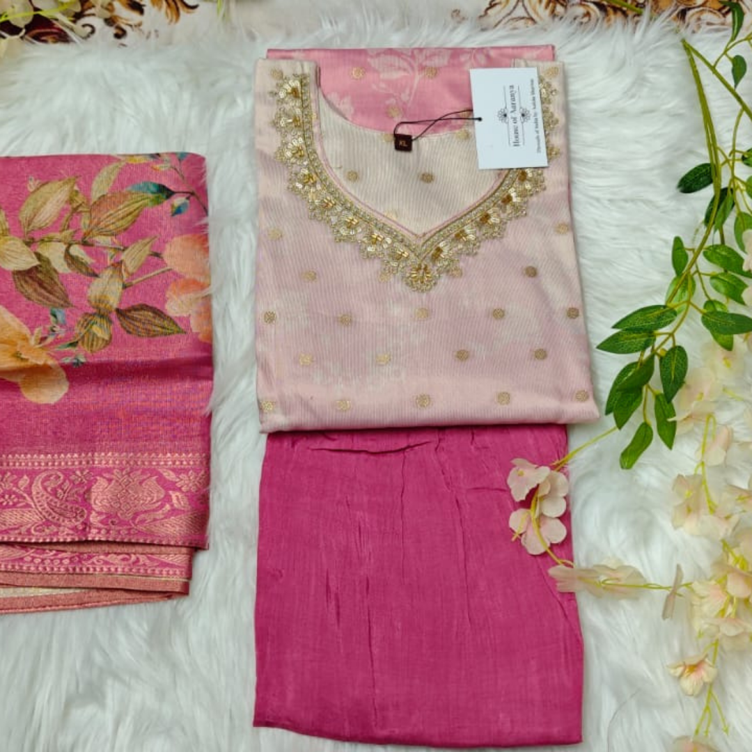 Baby Pink Ombre Silk Suit Set with Digital Print Dupatta - Image 7