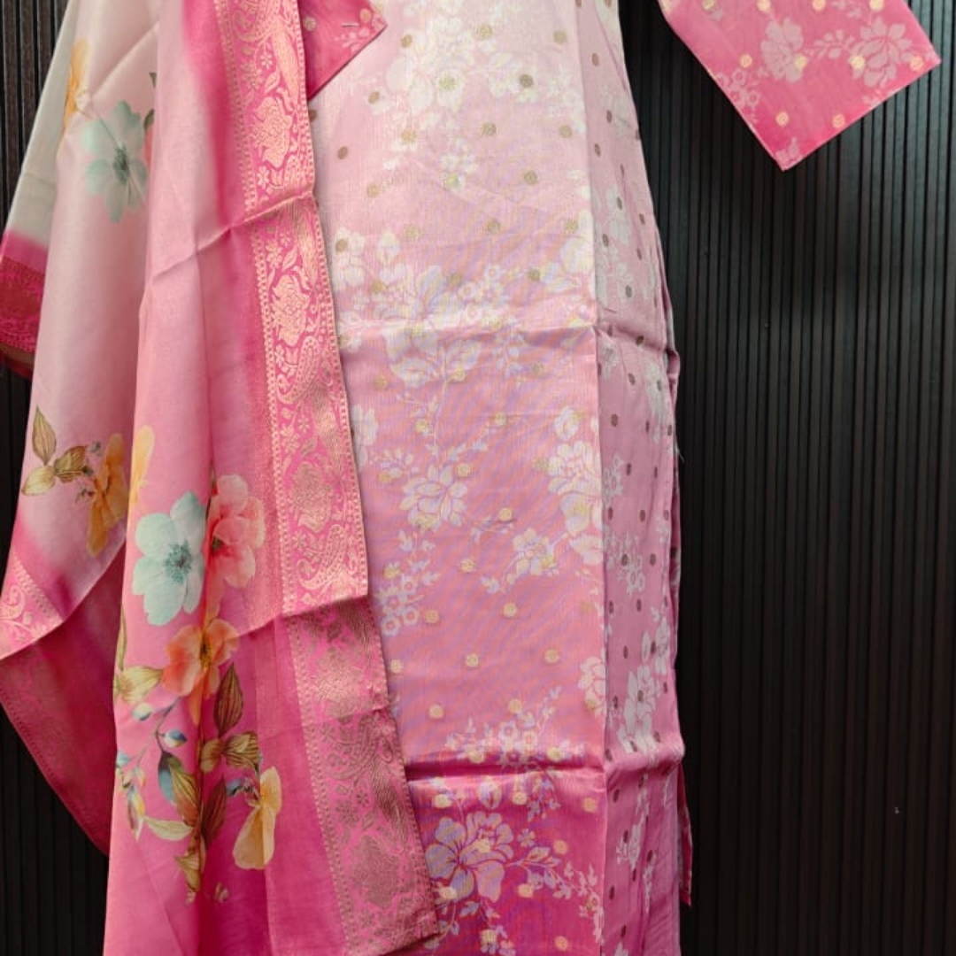 Baby Pink Ombre Silk Suit Set with Digital Print Dupatta - Image 6