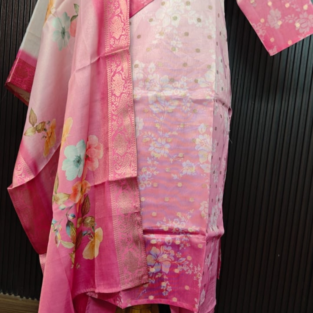 Baby Pink Ombre Silk Suit Set with Digital Print Dupatta - Image 5
