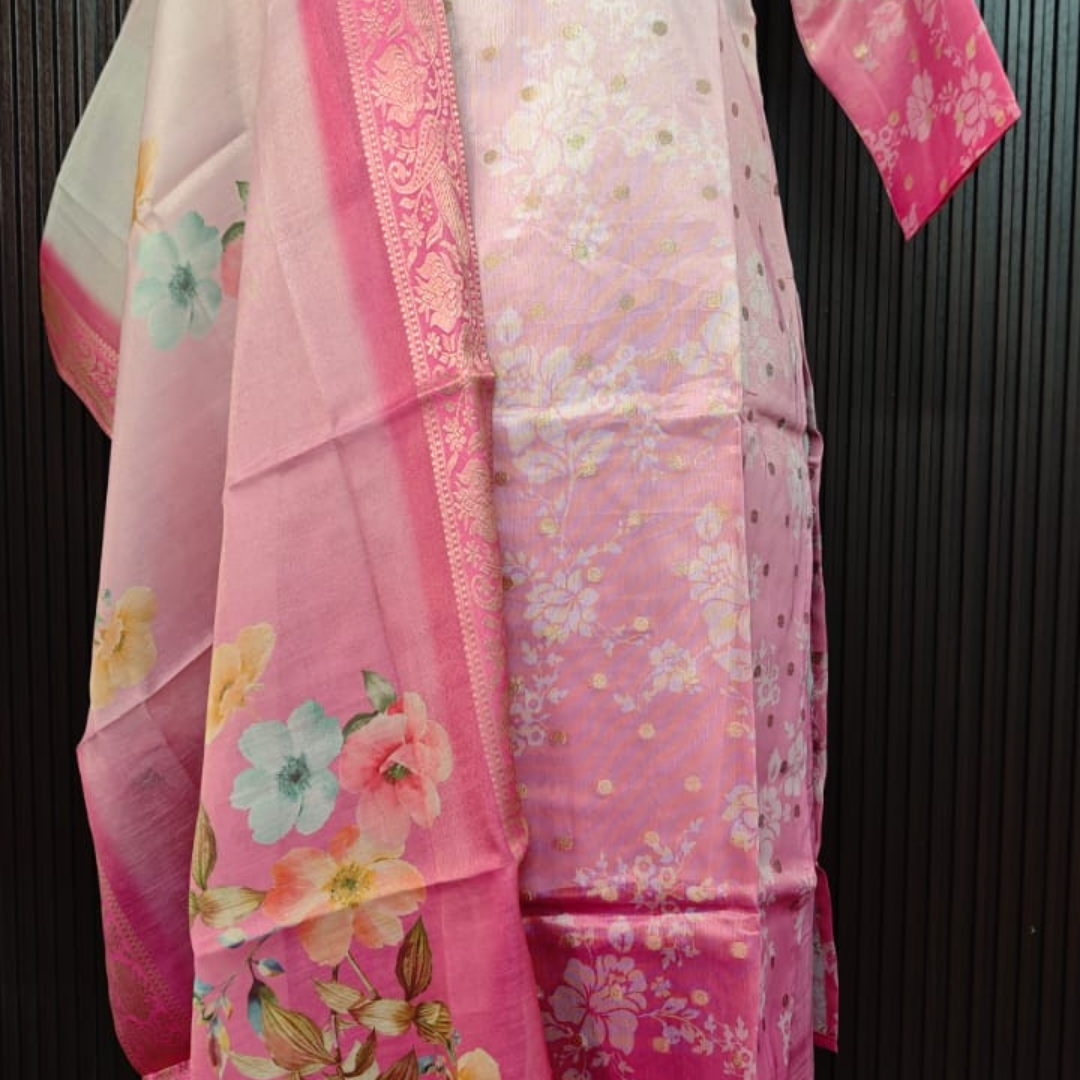 Baby Pink Ombre Silk Suit Set with Digital Print Dupatta - Image 2