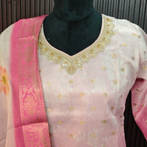 Baby Pink Ombre Silk Suit Set with Digital Print Dupatta