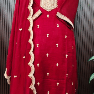 Maroon Party Wear Silk Suit with Full Embroidery & Dupatta