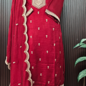 Maroon Party Wear Silk Suit with Full Embroidery & Dupatta