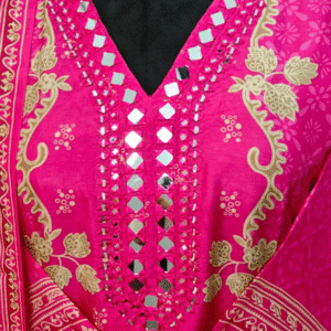 Rani Pink Silk Suit Set with Real Mirror Work (3 Piece)