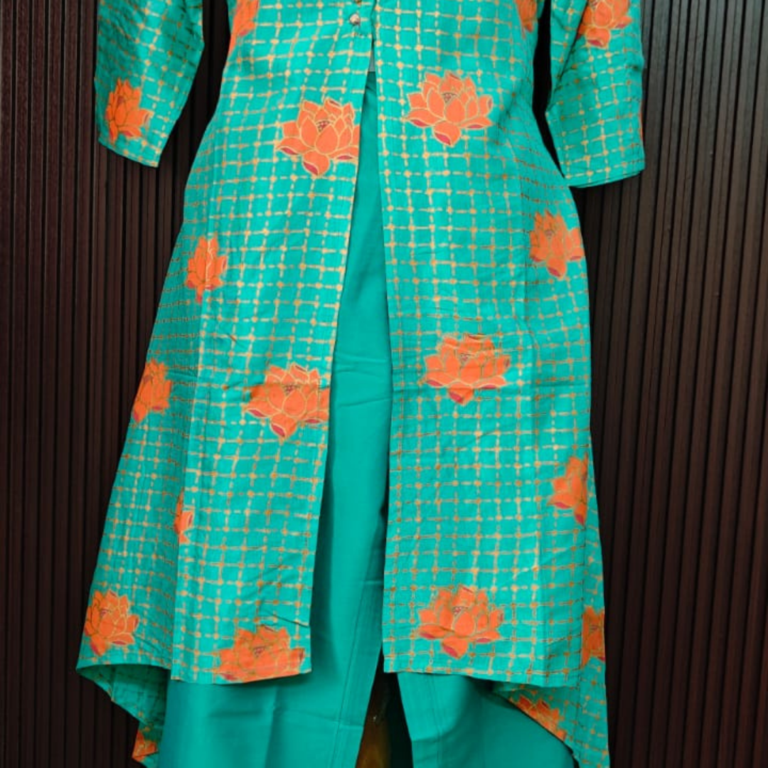 Teal Cotton Co-Ord Set with Floral Print (2 Piece)