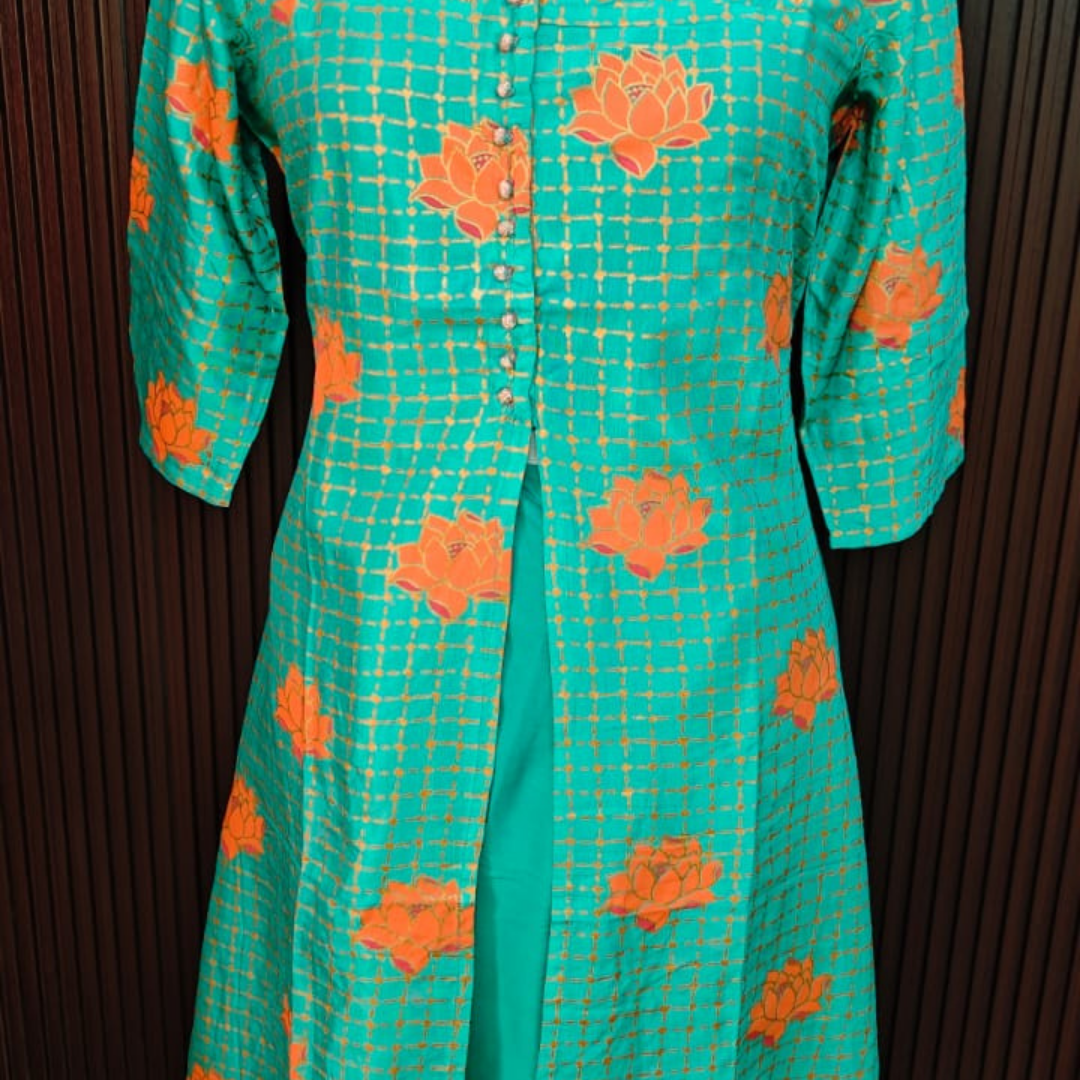 Teal Cotton Co-Ord Set with Floral Print (2 Piece) - Image 3