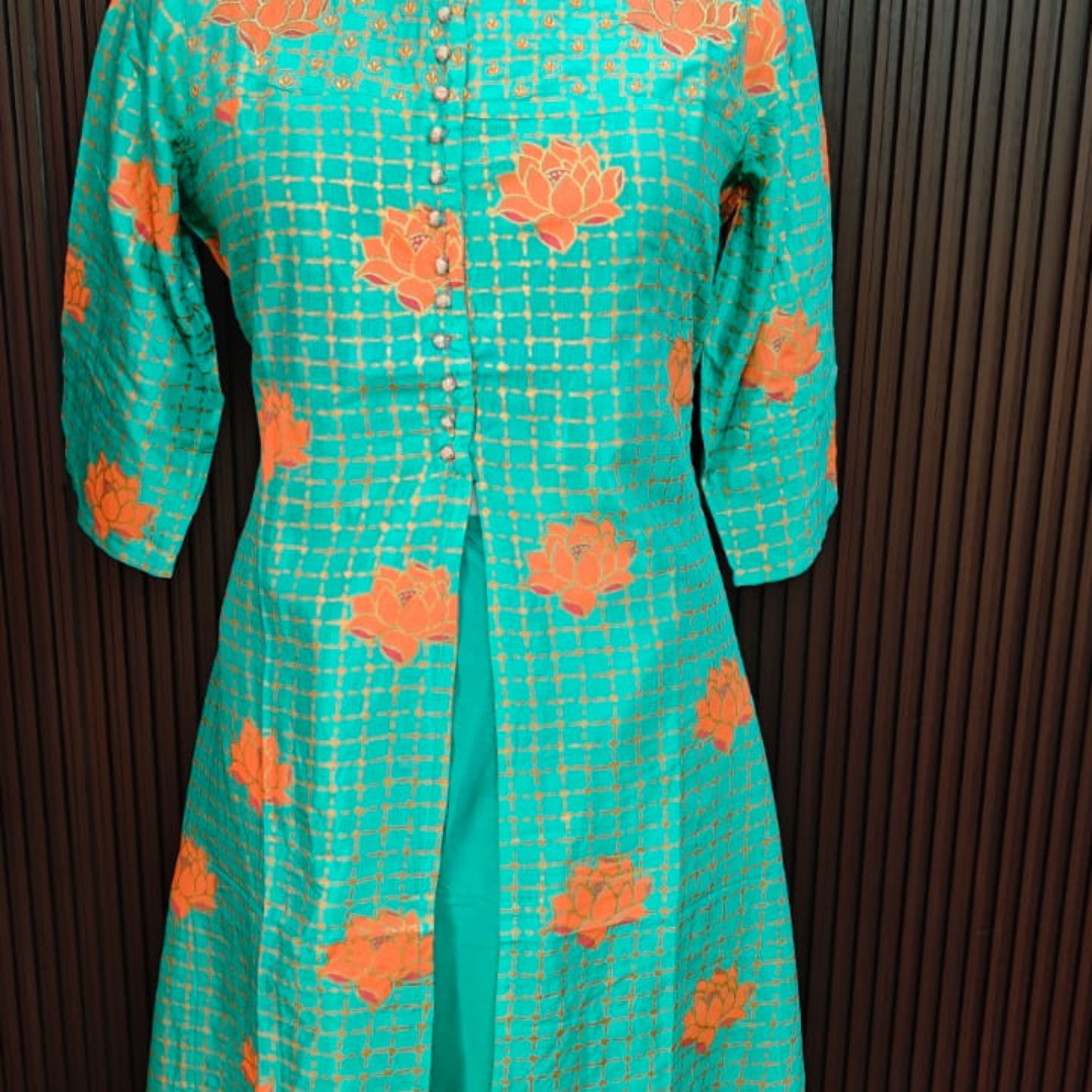 Teal Cotton Co-Ord Set with Floral Print (2 Piece) - Image 4