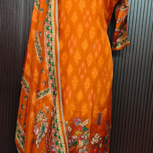 Orange Cotton Party Wear Suit with Kalamkari Dupatta