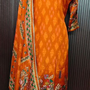 Orange Cotton Party Wear Suit with Kalamkari Dupatta