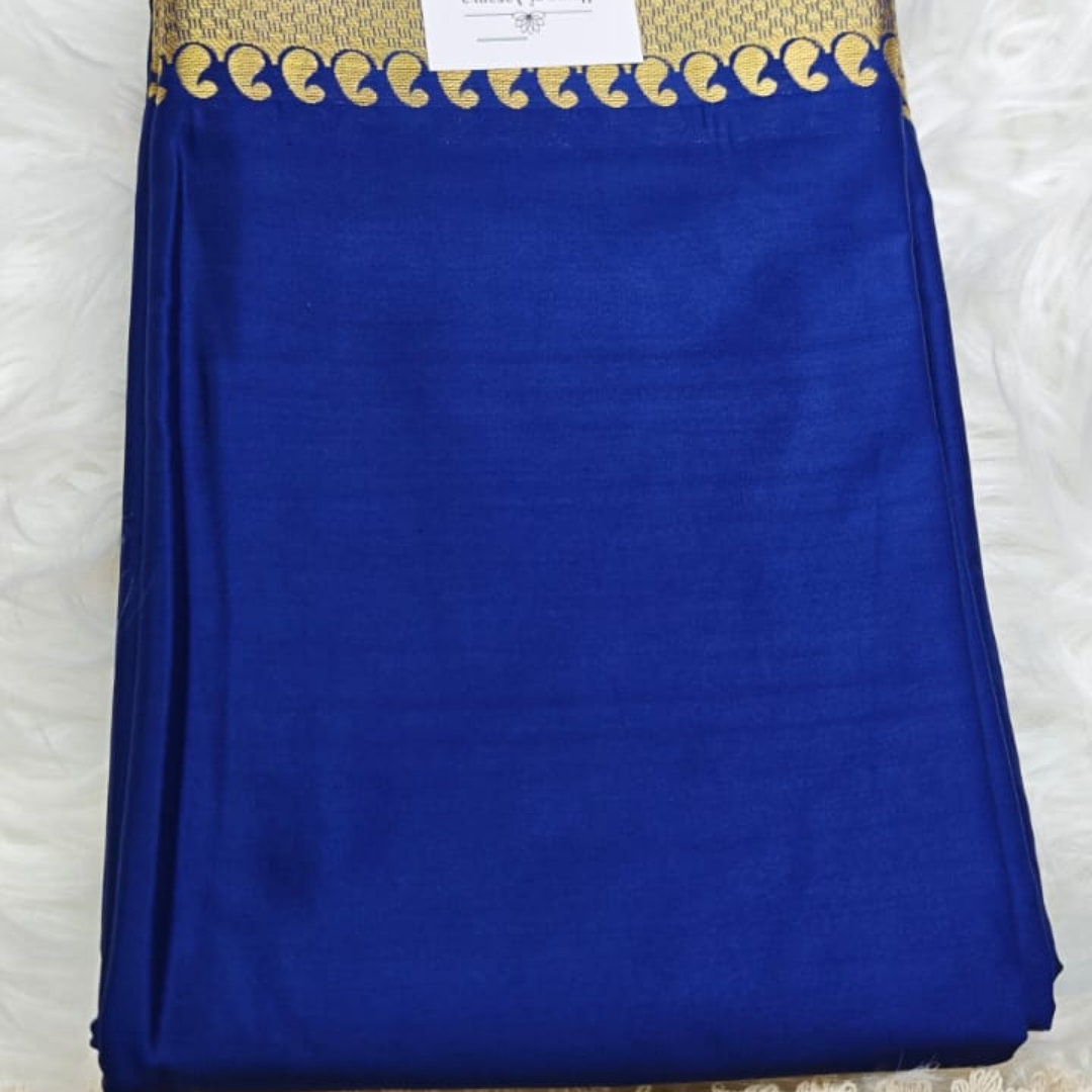 Royal Blue Mysore Crepe Silk Saree with Zari Border