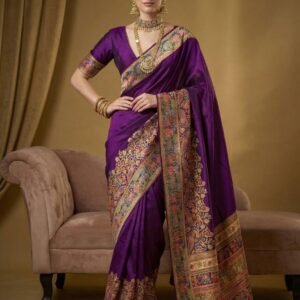Purple Pure Pashmina Soft Silk Saree with Zari Weaving