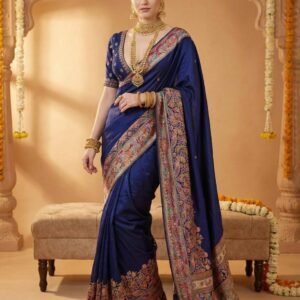 Royal Blue Pure Pashmina Soft Silk Saree with Zari Weaving