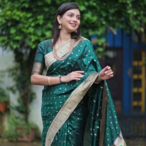 Emerald Green Paithani Soft Silk Saree with Zari Border & Floral Pallu