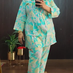 Mint Green Floral Cotton Co-ord Set for Women